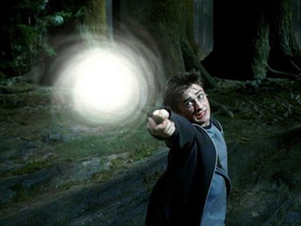 Protagonist Harry Potter performing a patronus spell