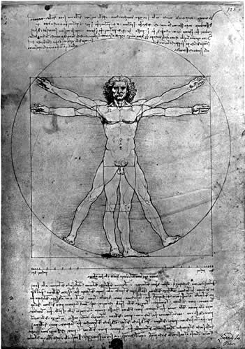 A virtuvian man, by Leonardo Da Vinci. 